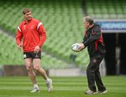27 April 2012; Ulster head coach Brian McLaughlin, right,  and captain Johann Muller during the rugby kickers visit to the Aviva Stadium ahead of their Heineken Cup Semi-Final against Edinburgh on Saturday. Ulster Rugby Kickers visit Aviva Stadium, Lansdowne Road, Dublin. Picture credit: Oliver McVeigh / SPORTSFILE