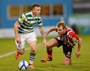 27 April 2012; Gary McCabe, Shamrock Rovers, in action against Matthew Crossan, Derry City. Airtricity League Premier Division, Shamrock Rovers v Derry City, Tallaght Stadium Tallaght, Co. Dublin. Picture credit: Stephen McCarthy / SPORTSFILE