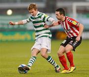 27 April 2012; Ronan Finn, Shamrock Rovers, in action against Mark Farren, Derry City. Airtricity League Premier Division, Shamrock Rovers v Derry City, Tallaght Stadium Tallaght, Co. Dublin. Picture credit: Stephen McCarthy / SPORTSFILE