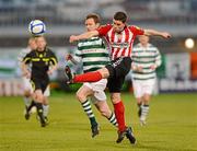 27 April 2012; Eddie McCallion, Derry City, in action against Gary Twigg, Shamrock Rovers. Airtricity League Premier Division, Shamrock Rovers v Derry City, Tallaght Stadium Tallaght, Co. Dublin. Picture credit: Stephen McCarthy / SPORTSFILE