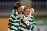 27 April 2012; Gary Twigg, Shamrock Rovers, celebrates with team-mate Conor McCormack, right, after scoring his side's first goal. Airtricity League Premier Division, Shamrock Rovers v Derry City, Tallaght Stadium Tallaght, Co. Dublin. Picture credit: Stephen McCarthy / SPORTSFILE