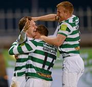 27 April 2012; Gary Twigg, Shamrock Rovers, celebrates with team-mates Graham Gartland and Daryl Kavanagh, right, after scoring his side's first goal. Airtricity League Premier Division, Shamrock Rovers v Derry City, Tallaght Stadium Tallaght, Co. Dublin. Picture credit: Stephen McCarthy / SPORTSFILE