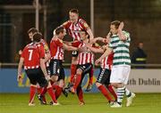 27 April 2012; David McDaid, Derry City, fifth from left, celebrates with team-mates after scoring his side's first goal. Airtricity League Premier Division, Shamrock Rovers v Derry City, Tallaght Stadium Tallaght, Co. Dublin. Picture credit: Stephen McCarthy / SPORTSFILE