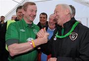 28 April 2012; An Taoiseach Enda Kenny T.D. and Republic of Ireland manager Giovanni Trapattoni ahead of the Enda's Trek with Trap's Green Army Charity Climb. Croagh Patrick, Murrisk, Carrowmacloughlin, Co. Mayo. Picture credit: Matt Browne / SPORTSFILE