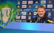 28 April 2012; Leinster head coach Joe Schmidt during a press conference ahead of his side's Heineken Cup Semi-Final against ASM Clermont Auvergne on Sunday. Leinster Rugby Press Conference, Stade Chaban Delmas, Bordeaux, France. Picture credit: Stephen McCarthy / SPORTSFILE