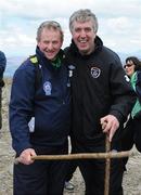 28 April 2012; An Taoiseach Enda Kenny T.D. and FAI chief executive John Delaney at the summit of Croagh Patrick following the Enda's Trek with Trap's Green Army Charity Climb. Croagh Patrick, Murrisk, Carrowmacloughlin, Co. Mayo. Picture credit: Tommy Grealy / SPORTSFILE