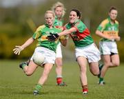 29 April 2012; Bernie Breen, Kerry, in action against Martha Carter, Mayo. Bord Gáis Energy Ladies National Football League, Division 2 Semi-Final, Kerry v Mayo, St. Rynagh's GAA, Banagher, Co. Offaly. Picture credit: David Maher / SPORTSFILE