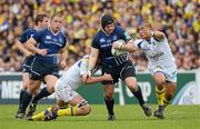 29 April 2012; Mike Ross, Leinster, is tackled by Julien Pierre, ASM Clermont Auvergne. Heineken Cup Semi-Final, ASM Clermont Auvergne v Leinster, Stade Chaban Delmas, Bordeaux, France. Picture credit: Brendan Moran / SPORTSFILE