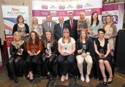 1 May 2012; Bus Eireann Women's National League team of the year, front row, left to right, Denise O'Sullivan, Cork Womens FC, Sara Lawlor, Peamount United FC, Rebecca Creagh, Raheny United FC, Emma Farmer, Cork Womens FC, Seana Cooke, Raheny United FC, and Nicky Dunphy, Wexford Youths Womens FC. Back row, left to right, Linda Meehan, Peamout United FC, Rachel Jenkins, Shamrock Rovers FC, Eamonn Naughton, Chairman of the National League, Minister of State for Tourism & Sport ,Michael Ring T.D, Martin Nolan, Managing Director of Bus Éireann, Stephanie Roche, Peamount United FC, Louise Quinn, Peamount United FC, and Emma Hansbury, Castlebar Celtic FC. Bus Eireann Women's National League Awards, Burlington Hotel, Dublin. Picture credit: David Maher / SPORTSFILE