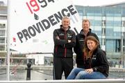 3 May 2012; In attendance at the announcement that Providence Resources is the sponsor of the Irish Olympic Sailing Team, from left, Tony O'Reilly, Chief Executive, Providence Resources, Harry Hermon, Chief Executive, Irish Sailing Association and Laser Radial sailor Annalise Murphy. Charlotte Quay Dock, Grand Canal, Dublin. Picture credit: Brendan Moran / SPORTSFILE