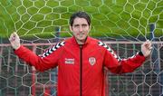 9 May 2012; Derry City's Ruaidhri Higgins after a press conference ahead of their Setanta Sports Cup final against Crusaders on Saturday. Setanta Sports Cup Final Press Conference, The Oval, Belfast, Co. Antrim. Picture credit: Oliver McVeigh / SPORTSFILE