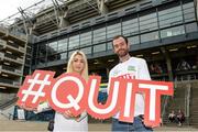 13 August 2017; Volunteers for the GAA Health and Wellbeing Activites Shannon Sinnott, left, and Alan Walshe from HSE Quit Team, before the GAA Hurling All-Ireland Senior Championship Semi-Final match between Cork and Waterford at Croke Park in Dublin. Photo by Piaras Ó Mídheach/Sportsfile
