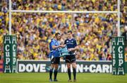 29 April 2012; Jonathan Sexton, Leinster, with water carrier Dave Kearney. Heineken Cup Semi-Final, ASM Clermont Auvergne v Leinster, Stade Chaban Delmas, Bordeaux, France. Picture credit: Stephen McCarthy / SPORTSFILE