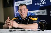 10 May 2012; Leinster forwards coach Jono Gibbes speaking to the media during a press conference ahead of their Celtic League Play-Off against Glasgow Warriors on Saturday. Leinster Rugby Squad Press Conference, David Lloyd Riverview, Clonskeagh, Dublin. Picture credit: Matt Browne / SPORTSFILE