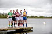 10 May 2012; In attendance at the launch of the Connacht GAA Senior Football Championship are, from left, Paddy Maguire, Leitrim, Ross Donovan, Sligo, Finian Hanley, Galway, David Clake, Mayo, and Michael Finneran, Roscommon. Bush Hotel, Carrick on Shannon, Co. Roscommon. Picture credit: Barry Cregg / SPORTSFILE