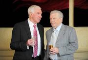 11 May 2012; Former Republic of Ireland physio Mick Byrne, left, and former Republic of Ireland international Johnny Giles in attendance at a Sportsman's Lunch in aid of The Gary Kelly Cancer Support Centre. Westcourt Hotel, Drogheda, Co. Louth. Photo by Sportsfile