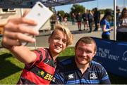 17 August 2017; Martín Ezquerra from La Victoria, Spain, a touch rugby player who attended the camp on his family holiday takes a selfie with Leinster's Jack McGrath during the Bank of Ireland Leinster Rugby Summer Camp at Clontarf RFC in Castle Avenue, Clontarf, Dublin. Photo by Cody Glenn/Sportsfile
