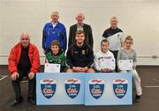 11 May 2012; Padraic Ruddy, left, Colin Barrett and Courtney O'Donnell, from Belmullett, Co. Mayo, who received their Kellogs Cúl Camps certificates during a Mayo GAA Open Day 2012 pictured with Paddy McNicholas, Chairman of Mayo County Board, and Mayo player Aidan O'Shea and back row, from left, Eugene Lavin, Mayo Gaels Promotion Officer, Hugh Rudden, Mayo Coaching Officer and Billly McNicholas, Mayo Games Officer. Elverys MacHale Park, Castlebar, Co Mayo. Picture credit: Barry Cregg / SPORTSFILE