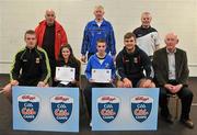 11 May 2012; Ciara Delaney and Sean Delaney, from Tooreen, Co. Mayo, who received their Kellogs Cúl Camps certificates during a Mayo GAA Open Day 2012 pictured with Mayo players Danny Kirby, left, and Aidan O'Shea, right, and Hugh Rudden, Mayo Coaching Officer, and back row, from left, Paddy McNicholas, Chairman of Mayo County Board, Eugene Lavin, Mayo Gaels Promotion Officer, and Billly McNicholas, Mayo Games Officer. Elverys MacHale Park, Castlebar, Co Mayo. Picture credit: Barry Cregg / SPORTSFILE