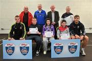 11 May 2012; Gary Lynn, left, Rachel Kearns and Enda Flanagan, from Crossmolina, Co. Mayo, who received their Kellogs Cúl Camps certificates during a Mayo GAA Open Day 2012 pictured with Mayo players Danny Kirby, left, and Aidan O'Shea, right, and back row, from left, Paddy McNicholas, Chairman of Mayo County Board, Eugene Lavin, Mayo Gaels Proomotion Officer, Hugh Rudden, Mayo Coaching Officer, and Billly McNicholas, Mayo Games Officer. Elverys MacHale Park, Castlebar, Co Mayo. Picture credit: Barry Cregg / SPORTSFILE