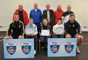 11 May 2012; John Gallagher, left, Emer Hynes and James Jennings, from Claremorris, Co. Mayo, who received their Kellogs Cúl Camps certificates during a Mayo GAA Open Day 2012 pictured with Mayo players Danny Kirby, left, and Aidan O'Shea, right, and back row, from left, Paddy McNicholas, Chairman of Mayo County Board, Eugene Lavin, Mayo Gaels Promotion Officer, Hugh Rudden, Mayo Coaching Officer, Mike Fitzmaurice, Mayo Coach, and Billly McNicholas, Mayo Games Officer. Elverys MacHale Park, Castlebar, Co Mayo. Picture credit: Barry Cregg / SPORTSFILE