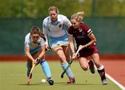 13 May 2012; Sarah Greene, left, and Jeamie Deacon, UCD, in action against Nicci Daly, Loreto. Electric Ireland Women's Irish Senior Cup Final, UCD v Loreto, National Hockey Stadium, UCD, Belfield, Dublin. Picture credit: Stephen McCarthy / SPORTSFILE