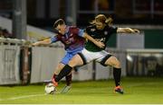 18 August 2017; Sean Russell of Drogheda United in action against Hugh Douglas of Bray Wanderers during the SSE Airtricity League Premier Division match between Bray Wanderers and Drogheda United at Carlisle Grounds, in Bray, Co. Wicklow. Photo by Piaras Ó Mídheach/Sportsfile