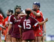 19 August 2017; Aoife Donohue, right, and Heather Cooney of Galway are consoled by Ashling Thompson of Cork during the All-Ireland Senior Camogie Championship Semi-Final between Cork and Galway at the Gaelic Grounds in Limerick. Photo by Diarmuid Greene/Sportsfile