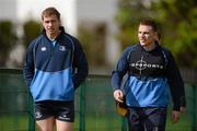 15 May 2012; Leinster's Brendan Macken, left, and Andrew Conway, right, make their way to squad training ahead of their Heineken Cup final against Ulster on Saturday. Leinster Rugby Squad Training, UCD, Belfield, Dublin. Picture credit: Barry Cregg / SPORTSFILE