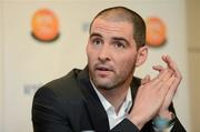 17 May 2012; RTÉ pundit Richard Sadlier speaking during a press conference at the launch of RTÉ’s EURO 2012 coverage. RTÉ, Donnybrook, Dublin. Picture credit: Stephen McCarthy / SPORTSFILE