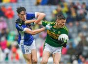 20 August 2017; Diarmuid O'Connor of Kerry in action against Oisin Kiernan of Cavan during the Electric Ireland GAA Football All-Ireland Minor Championship Semi-Final match between Cavan and Kerry at Croke Park in Dublin. Photo by Ray McManus/Sportsfile