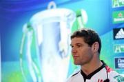 18 May 2012; Ulster captain Johann Muller speaking to the media during a press conference ahead of their Heineken Cup Final match against Leinster on Saturday. Ulster Rugby Squad Press Conference, Good Health Bar, Twickenham Stadium, Twickenham, England. Picture credit: Ray McManus / SPORTSFILE