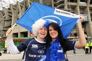 19 May 2012; Leinster supporters Andrew Wright, Dublin, and Siobhan Niannrachain, Clondalkin, Dublin, before the game. Heineken Cup Final, Leinster v Ulster, Twickenham Stadium, Twickenham, England. Picture credit: Oliver McVeigh / SPORTSFILE