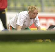 8 August 2002; Derval O'Rourke of Ireland prior to the Women's 100m hurdles first round at the European Championships in the Olympic Stadium in Munich, Germany. Photo by Brendan Moran/Sportsfile