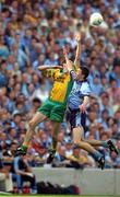 17 August 2002; Christy Toye of Donegal in action against Barry Cahill of Dublin during the Bank of Ireland All-Ireland Senior Football Championship Quarter-Final Replay match between Dublin and Donegal at Croke Park in Dublin. Photo by Damien Eagers/Sportsfile