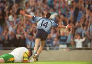 17 August 2002; Ray Cosgrove of Dublin celebrates after scoring a goal for his side during the Bank of Ireland All-Ireland Senior Football Championship Quarter-Final Replay match between Dublin and Donegal at Croke Park in Dublin. Photo by Ray McManus/Sportsfile