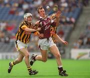18 August 2002; Joe Gantley of Galway in action against Keith Nolan of Kilkenny during the All-Ireland Minor Hurling Championship Semi-Final match between Kilkenny and Galway at Croke Park in Dublin. Photo by Brian Lawless/Sportsfile