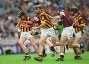 18 August 2002; Michael Rice of Kilkenny in action against David Collins of Galway during the All-Ireland Minor Hurling Championship Semi-Final match between Kilkenny and Galway at Croke Park in Dublin. Photo by Brian Lawless/Sportsfile