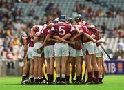 18 August 2002; The Galway minor team in a huddle before the All-Ireland Minor Hurling Championship Semi-Final match between Kilkenny and Galway at Croke Park in Dublin. Photo by Brian Lawless/Sportsfile