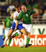 21 August 2002; Lee Carsley of Republic of Ireland in action against Teemu Tainio of Finland during the International Friendly match between Finland and Republic of Ireland at the Olympic Stadium in Helsinki, Finland. Photo by David Maher/Sportsfile