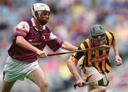 18 August 2002; David Prendergast of Kilkenny in action against Declan Garvey of Galway during the All-Ireland Minor Hurling Championship Semi-Final match between Kilkenny and Galway at Croke Park in Dublin. Photo by Damien Eagers/Sportsfile