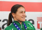 20 May 2012; Ireland's Katie Taylor, who won a gold medal and the Best Boxer award at the AIBA World Women's Boxing Championships and qualification for the London 2012 Olympic Games, on her arrival in Dublin Airport following the Boxing Championships in China. Dublin Airport, Dublin. Picture credit: Daire Brennan / SPORTSFILE