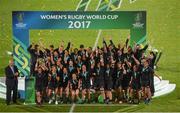 26 August 2017; New Zealand celebrate with the cup after the 2017 Women's Rugby World Cup Final match between England and New Zealand at Kingspan Stadium in Belfast. Photo by Oliver McVeigh/Sportsfile