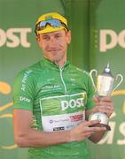 27 May 2012; Gediminas Bagdonas, An Post Sean Kelly team, with the Kieran McMahon trophy after being presented with the An Post points leader jersey following the 2012 An Post Rás. Cootehill - Skerries. Picture credit: Stephen McCarthy / SPORTSFILE