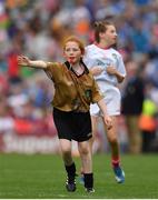 27 August 2017; Referee Hannah Morris of Dernakesh NS, Co Cavan, during the INTO Cumann na mBunscol GAA Respect Exhibition Go Games at Dublin v Tyrone - GAA Football All-Ireland Senior Championship Semi-Final at Croke Park in Dublin. Photo by Brendan Moran/Sportsfile