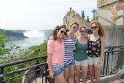 29 May 2012; Members of the 2010 and 2011 TG4/O'Neills Ladies Football All Star teams, from left, Sinéad Goldrick, Amy McGuinness, Sinead Aherne and Rachel Ruddy, on a visit to the Niagara Falls on the final day of the tour. 2012 TG4/O'Neills Ladies All-Star Tour, Niagara, Canada. Picture credit: Brendan Moran / SPORTSFILE