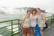 29 May 2012; Members of the 2010 and 2011 TG4/O'Neills Ladies Football All Star teams, from left, Joline Donnelly, Sinead McLaughlin, and Cathy Donnelly, from Tyrone, on a visit to the Niagara Falls on the final day of the tour. 2012 TG4/O'Neills Ladies All-Star Tour, Niagara, Canada. Picture credit: Brendan Moran / SPORTSFILE