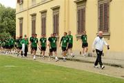 2 June 2012; The Republic of Ireland manager Giovanni Trapattoni with members of the Republic of Ireland team, on their way for a photograph on the steps of the town hall. Borgo A Buggiano, Montecatini, Italy. Picture credit: David Maher / SPORTSFILE