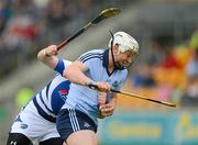 2 June 2012; Liam Rushe, Dublin, is tackled by Darren Maher, Laois, on his way to scoring his side's first goal. Leinster GAA Hurling Senior Championship Quarter-Final, Laois v Dublin, O'Connor Park, Tullamore, Co. Offaly. Picture credit: Stephen McCarthy / SPORTSFILE