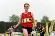 2 June 2012; Kevin Dooney, CBC Monkstown, Dublin, crosses the line to win the Senior Boys 5000m event at the Aviva All Ireland Schools’ Track and Field Championships 2012. Tullamore Harriers AC, Tullamore, Co. Offaly. Picture credit: Tomas Greally / SPORTSFILE